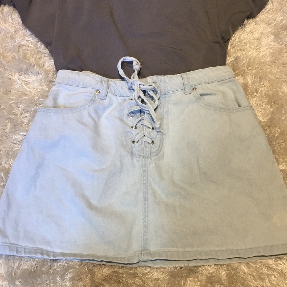 Lace Up Denim Skirt